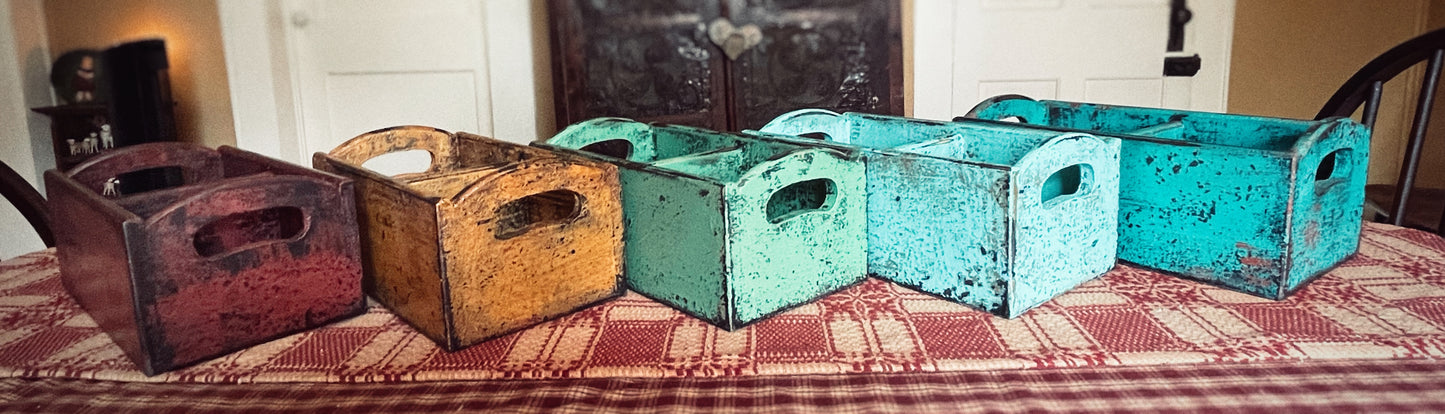 Left to Right: Barn Red, Old Timey Mustard, Farm Green, Rustic Robin, Time-Worn Teal