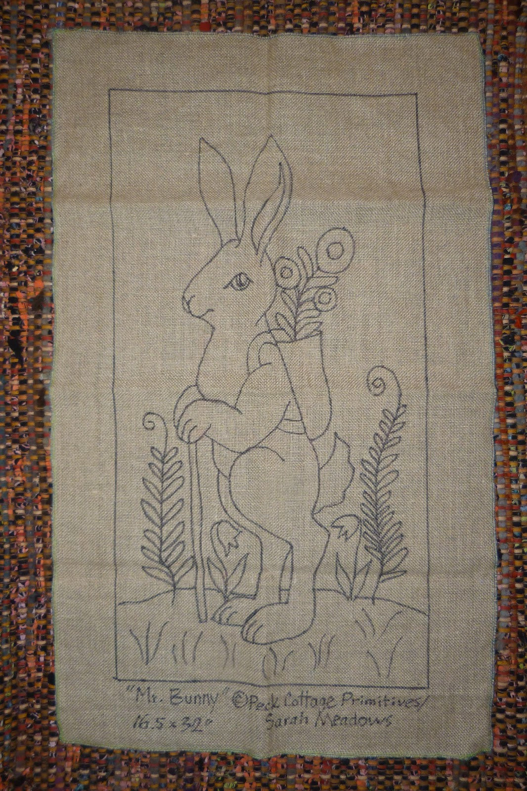 Mr. Bunny Rug Hooking Pattern on Linen