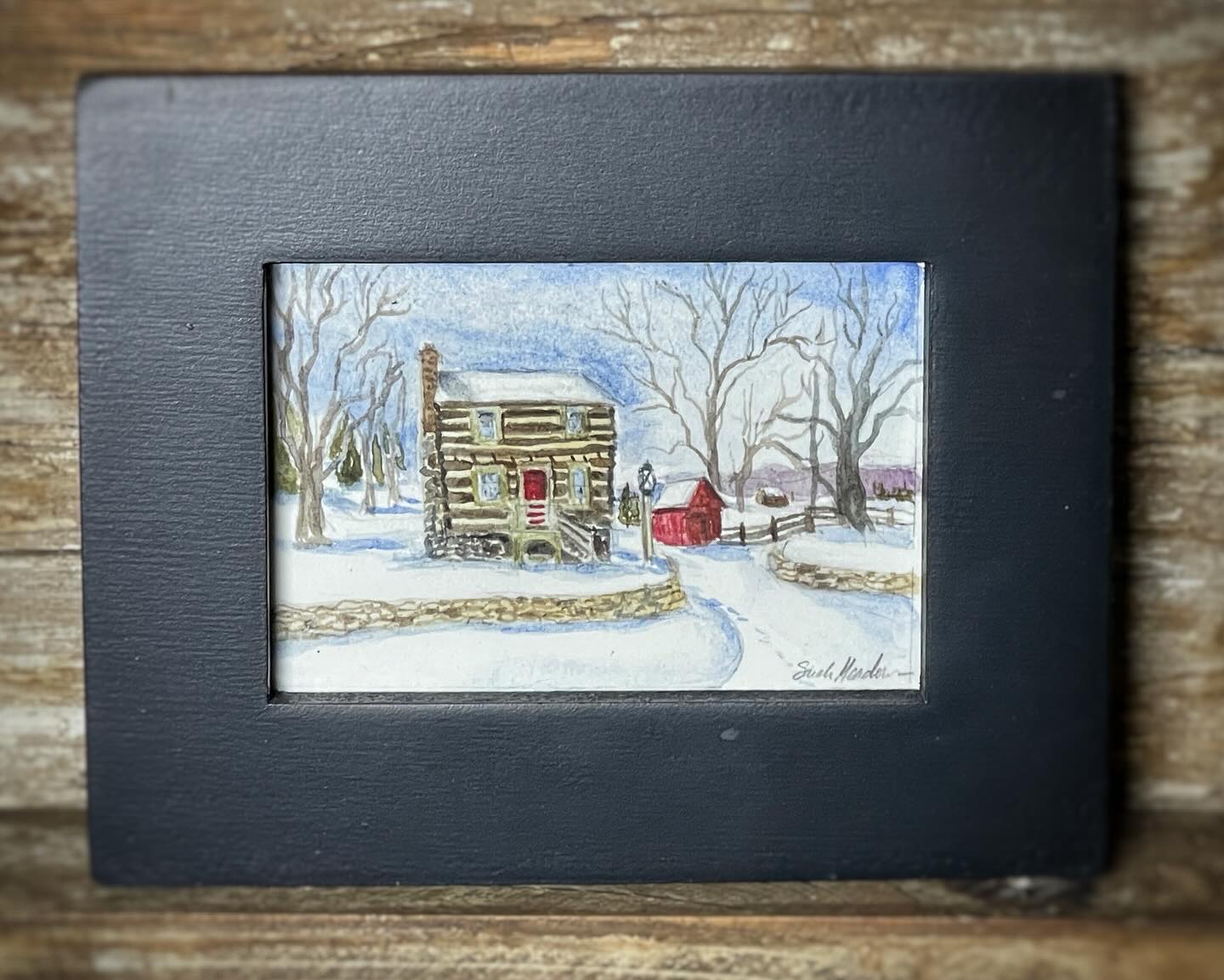 Miniature Original Watercolor Log House