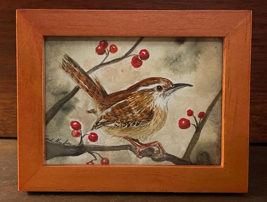 Miniature Watercolor Painting -Original- Wren